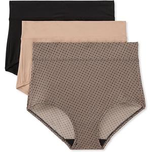 Warner's Women's Blissful Benefits Dig-Free Microfiber Brief 3-Pack , Black LACE DOT/Black/Toasted Almond, XL .