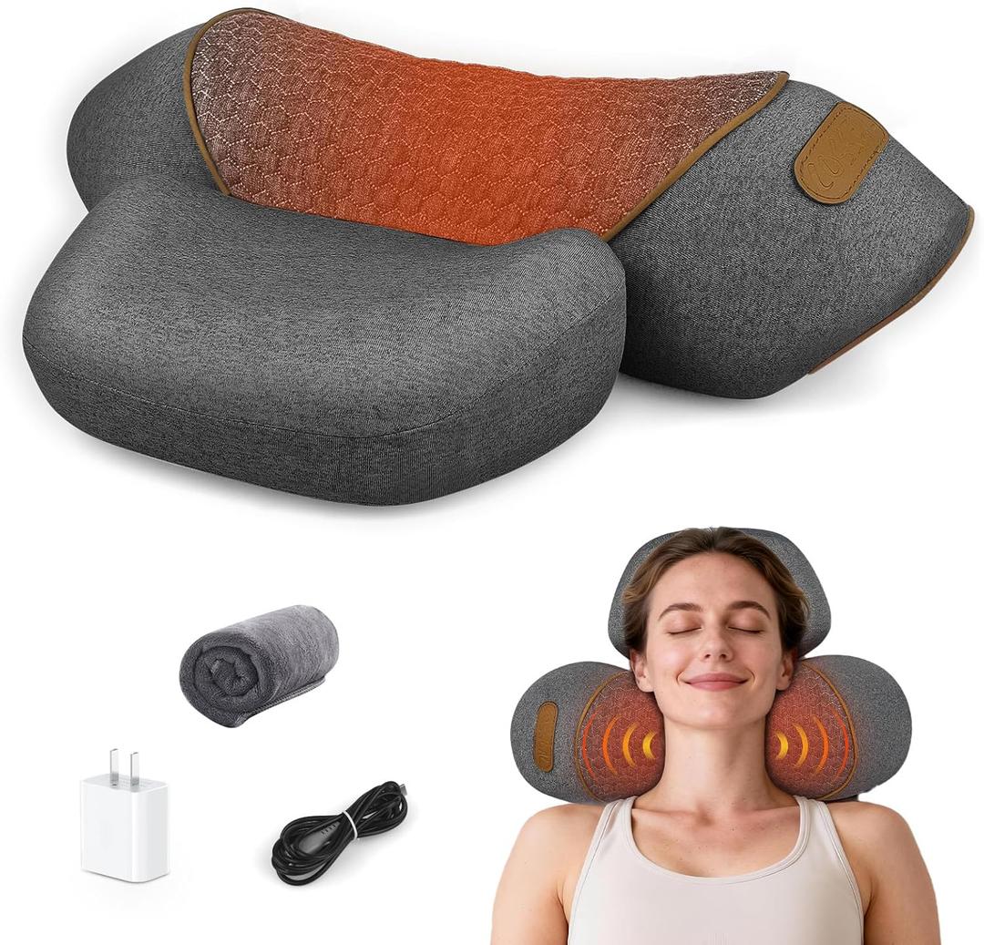 3-in-1 Neck Massager Pillow for Pain Relief, Neck Massager with Heat and Cervical Traction, Deep Tissue Massage Pillow for Shoulder & Back Comfort, Ergonomic Design for Men and Women (Deep Gray)