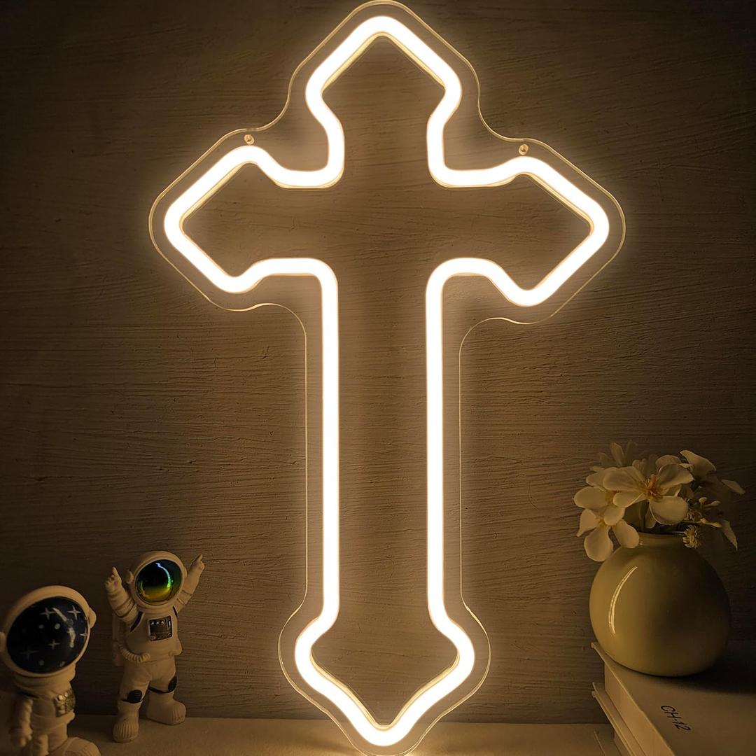 Cross Neon Sign Jesus Neon Lights Signs LED Light Sign for Wall Decor Dimmable Neon Cross Sign for Bedroom Living Room Wedding Warm White Jesus Night Light Wall Decor Gifts