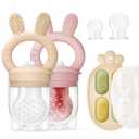 2 Packs Baby Fruit Feeder & Freezer Tray Combo, Push Pop Baby Food Feeder to Safely Introduce New Foods, Fresh & Frozen Food Silicone Feeder, 100% Food Grade, BPA Free (Caramel & Pink)