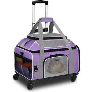 Petskd Top-Expandable Pet Carrier with Wheels 19x13x9 Inches Southwest Allegiant Airlines Approved, Soft-Sided Carrier for Small Dog Under 12 lbs and Large Cat Under 15 lbs(Purple)