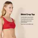 Amazon Essentials Women's Scoop Neck Swim Crop Top (Brick Red Leopard)