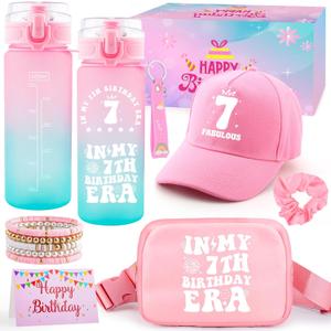 7th Birthday Gifts for Girls, 7 Year Old Girl Birthday Gifts, Best Gifts for 7 Year Old Girls Trendy 2026 Water Bottle, Cap, Bag, 7 Birthday Decorations for Daughter Niece, Things for 7 Years Old Kids