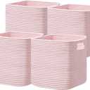 UBBCARE Set of 4 Storage Basket-13 X 13 X 13 in, Cotton Rope Basket for Shelves, Toys, Book, Cube Storage Bins with Handles, Woven Storage Basket for Organizing, Pink