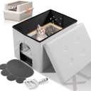 MEEXPAWS Cat Litter Box Enclosure Furniture Hidden & Stainless Steel Litter Box with Lid Set, Cat Washroom Bench Storage Cabinet Enclosed Metal Litter Box Dog Proof, Waterproof Inside, Easy Clean