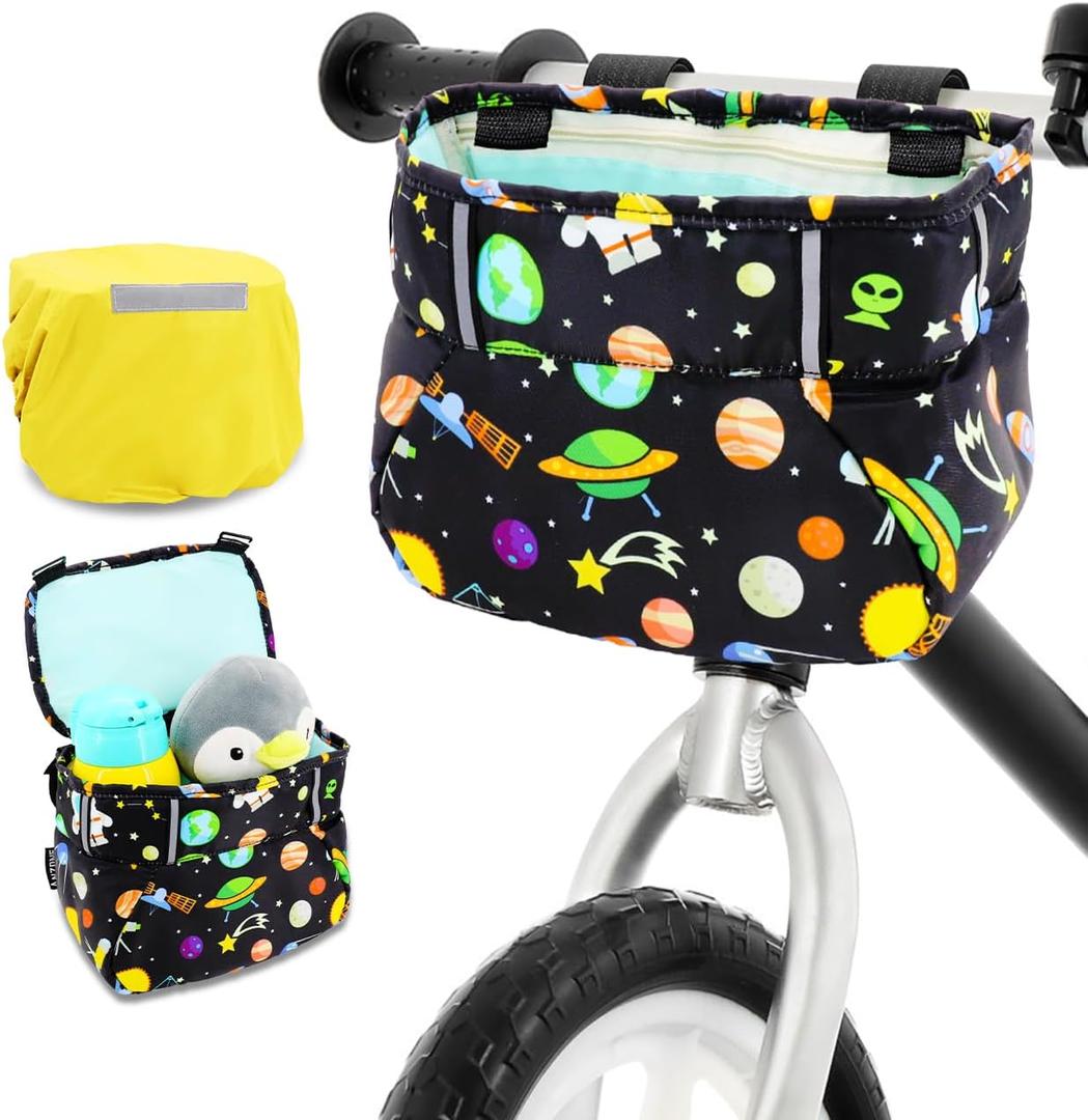 ANZOME Kids Bike Basket, Children's Space Bike Basket Front,Waterproof Fabric Bicycle Basket Handlebar Bag for Girls,Boys,Toddlers Bike or Scooter Accessories