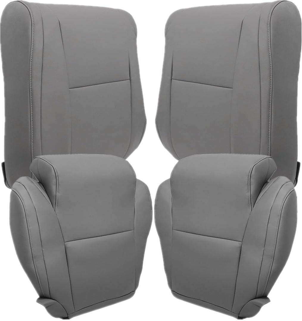 SecosAutoparts Driver & Passenger Side Bottom & Top Replacement Leather Seat Covers Gray Compatible with Toyota Tundra 2007 2008 2009 2010 2011 2012 2013