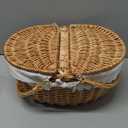 Wicker Picnic Basket with Removable Liner, Empty Picnic Baskets with Lid, Vintage-Style Picnic Hamper with Folding Woven Handle for Picnic, Camping, Outdoor, Halloween, Thanks Giving, Birthday (Cream)