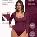 FeelinGirl Long Sleeve Shapewear Bodysuit for Women - Tummy Control Body Suits Seamless Thong Round Neck Body Shaper