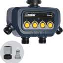 Melnor 65184AMZ Bluetooth Water Timer with 4-Zone Control, 12 Programmable Start Times, Watering Delay, Manual Mode, Weather-Resistant, 2 Piece Quick Connect Bundle, Black, Yellow