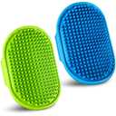 Dog Grooming Brush, Pet Shampoo Bath Brush Dog Grooming Shedding Brush Soothing Massage Rubber Comb with Adjustable Ring Handle for Long Short Haired Dogs and Cats 2pcs (Blue & Green)
