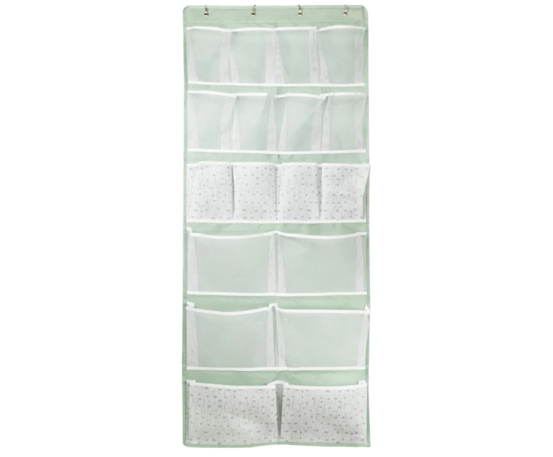 18 Pockets Over the Door Organizer with 4 Kind Pockets,Behind Door Shoes Rack,Back of Closet Storage Organization for Socks,Hat,Underwear,Luggage Packing,Hanging Holder Shelf in Home Dorm,Travel,Green