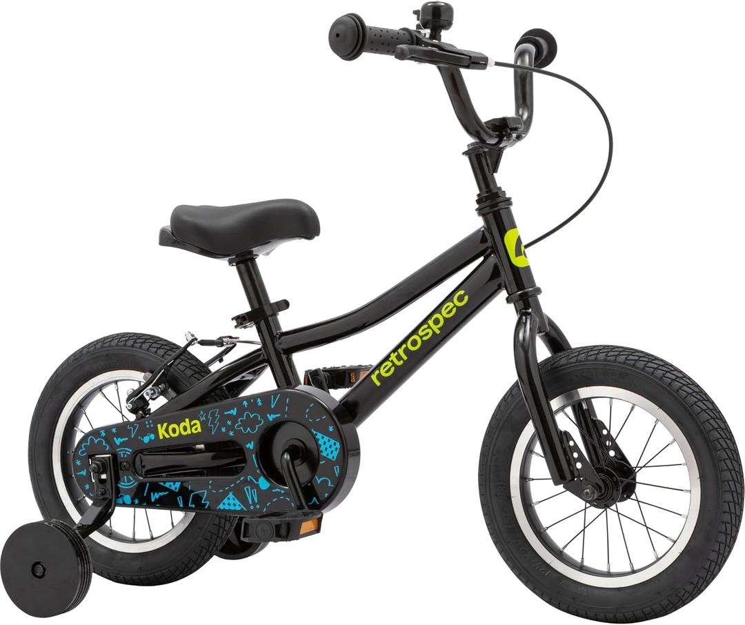 Retrospec Koda Plus Kids Bike for Boys & Girls Ages 2-3 Years - Children's Bicycle, Adjustable Seat & Handlebars, Removable Training Wheels, Front Hand Brakes, Rear Coaster Brake & Safety Bell, 12 Inch