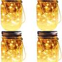 Solar Mason Jar Lights, 4 Pack 30 LEDs Waterproof Fairy Firefly String Lights Build-in Glass Mason Jar, Best Patio Garden Decor Solar Hanging Lanterns Outdoor Warm White (4 Pack-Mason Jars Included)