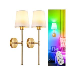 Depuley Battery Operated Wall Sconce: Set of 2 Wireless Wall Lights with 10000mAh Dimmable Bulbs and Remote for Bedroom  Rechargeable 15 Colors Gold Wall Lamp for Living Room Hallway