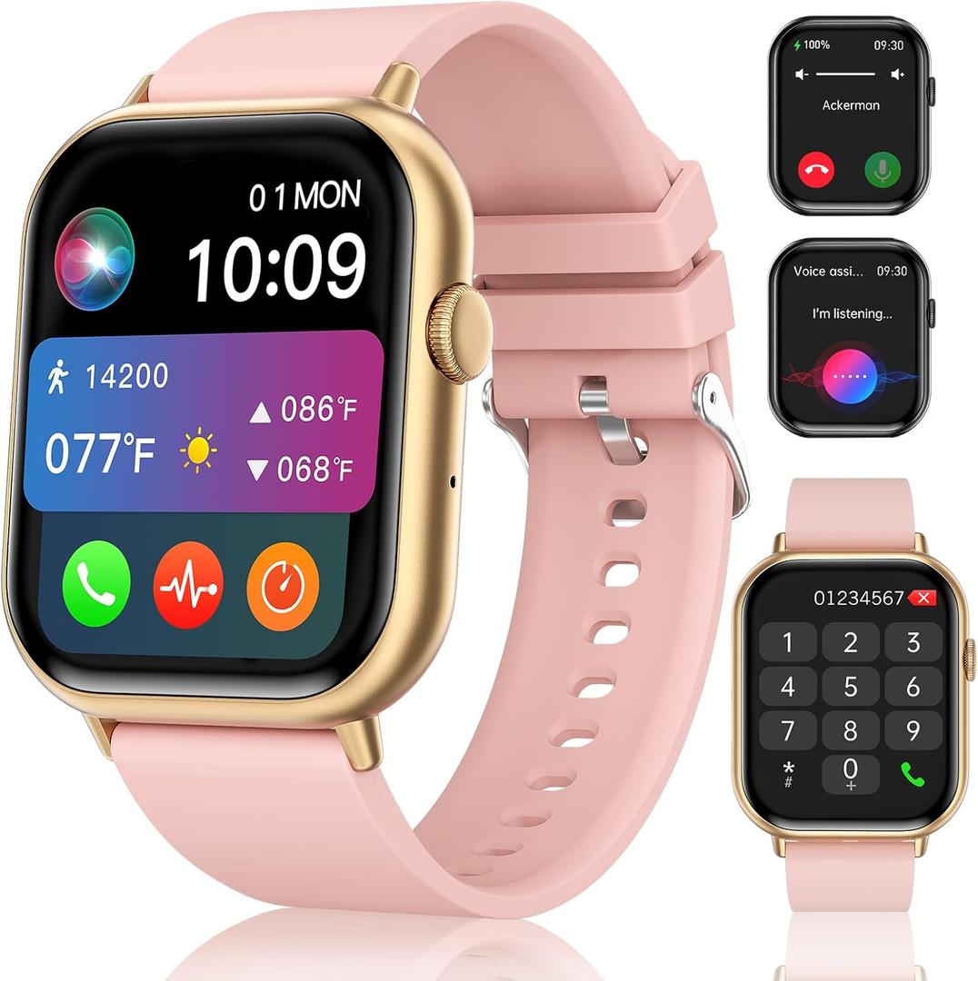 Smart Watches for Men Women (Answer/Make Call), 2.01" HD Screen Fitness Tracker Watch with Blood Pressure/Heart Rate/Sleep Monitor, Smart Watch for Android iOS Phones, IP67 Waterproof Sport Watch (Pink)