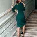 AISIZE Women's Retro 3/4 Sleeve Ruched Elegant Business Pencil Sheath Dress (X-Large, Dark Green)