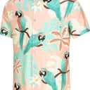 KYKU Men's Casual Button-Down Shirts Hawaiian Shirt Short Sleeve Beach Clothes with Pockets (Beige, XXL)