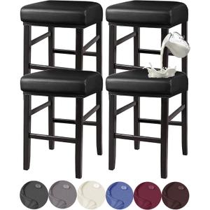 HFCNMY Stool Covers Rectangle, Stretch Waterproof PU Rectangle Bar Stool Covers Washable Saddle Seat Cover with Elastic Bands for Wooden Metal Barstools(4 Pack,Black)