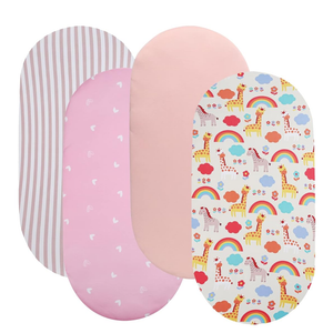 Tontukatu Bassinet Sheet Set 4 Pack Snug Fitted Cradle Fitted Sheets, Stretchy Ultra Soft, for Oval Rectangle Hourglass Bassinet Mattress, Unisex Boy Girl, Stripe/Love/Pink/Rainbow