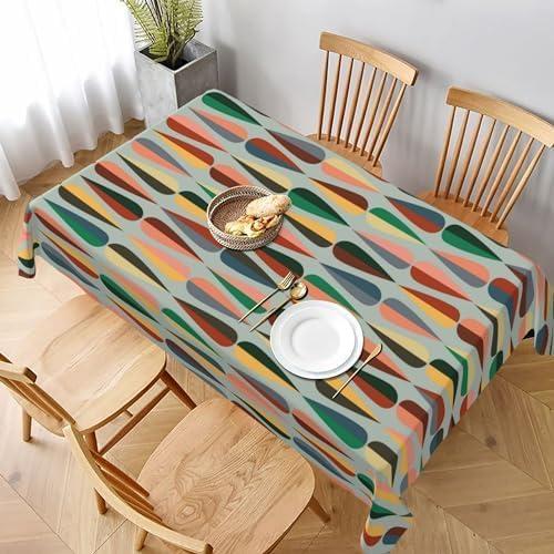 Mid Century Retro Drop Rectangle Tablecloth Waterproof Table Cloth Washable Table Cover for Decoration Kitchen Dining Room 60x90 Inch (White10)
