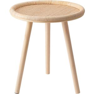 Small Rattan Side Table, Round Side Table for Living Room, Boho Wicker Coffee Table, Wooden Accent Table for Bedroom, Balcony, Small Space, Home Decor