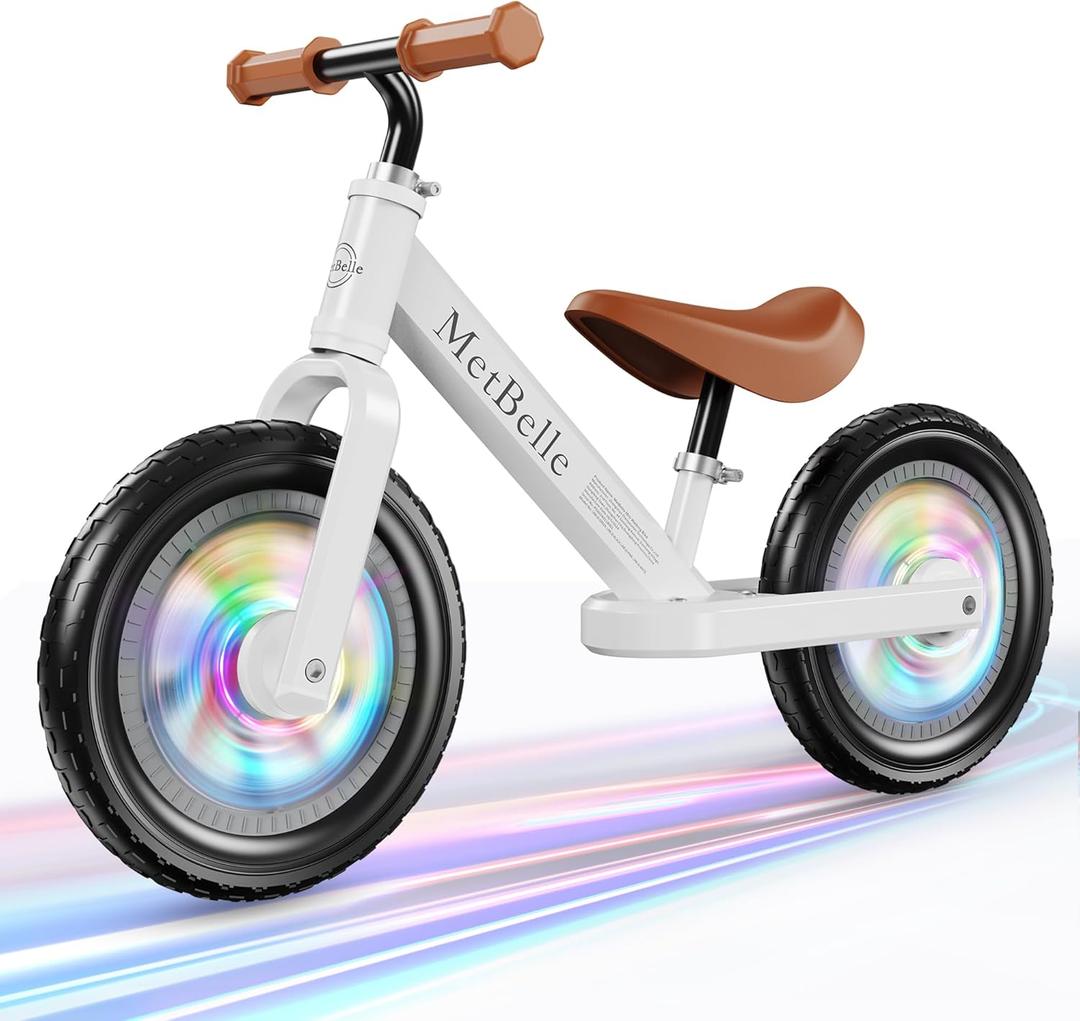 MetBelle Toddler Balance Bike 1-3 Year Old,12" No Pedal Kids Indoor Outdoor Toy Bike 2-5 Years Old with Tool-Free Adjustments Seat, Lightweight First Bike Gift for 2-3 Boys Girls (White)