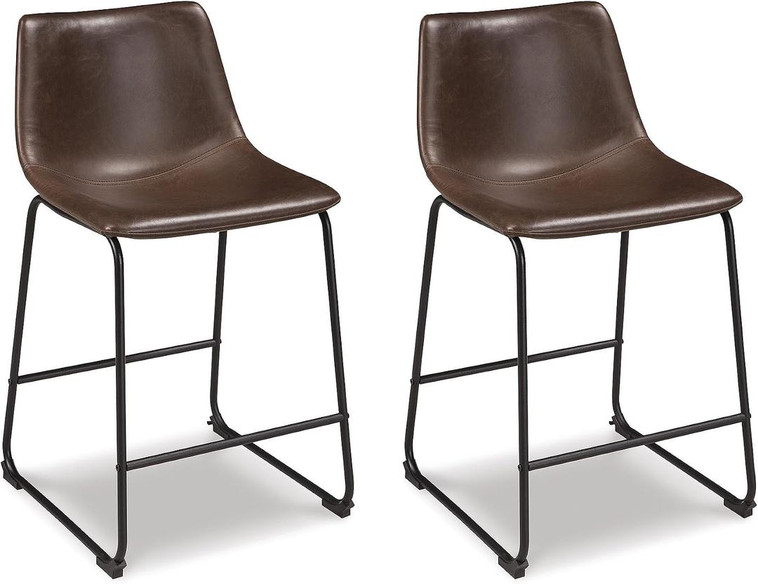Signature Design by Ashley Counter Height Bar Stools, Set of 2, Brown
Mid-century modern bucket seat, Combination of leather and faux leather, Metal frame, Centiar Series