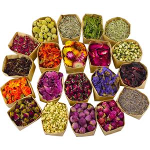 20 Pack*0.28oz Organic Dried Flowers|Linen Bag&Bamboo Clamp,Gluten-Free,Candle Soap Making,Lavender,Pink Rose,Jasmine and More