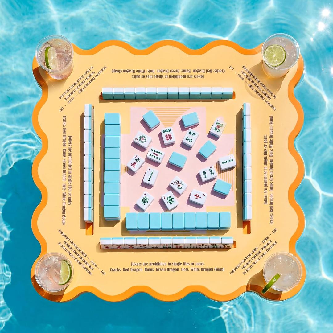 Floating Mahjong Table for Pool, Double Sided Floating Game Table with Cup Holders, for Mahjong Poker Card Games, Floating Mahjong Board for Hot Tub Lake Beach, Adults Summer Party (Orange)