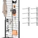 Urban Deco Gridwall Panel Display Stand - Craft Show Display Rack with Extra 8 Hooks, 2' x 5.5' Ft Black Metal Grids Standing Wire Rack for Retail Art Fair - 1 Set