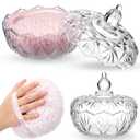 Tioncy 2 Pcs Extra Large Dusting Powder Puff and Container for Women-6'' Glass Crystal Dusting Powder Container with Body Soft Washable Reusable Velour Face(Clear,Pumpkin)