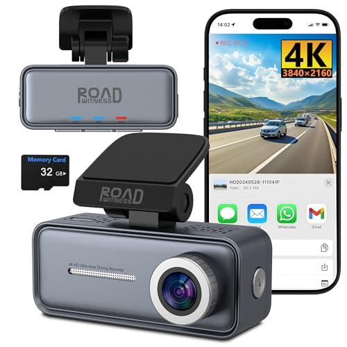 Roadwitness 4K Mini Dash Cam Front，Front Dash Camera for Cars，WiFi Car Camera with Voice Control, Night Vision, G-Sensor,24H Parking Mode, Loop Recording App, Dashcam 4K Included 32GB,Support 256GB