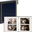 Vienrose Photo Album Self Adhesive Leather Cover D Ring Binder Vintage Printed Photo Book fits 4x6 5x7 Memory Book with Blank Sticky Pages for Travel Wedding 50 Sheets / 100 Pages, Navy Blue