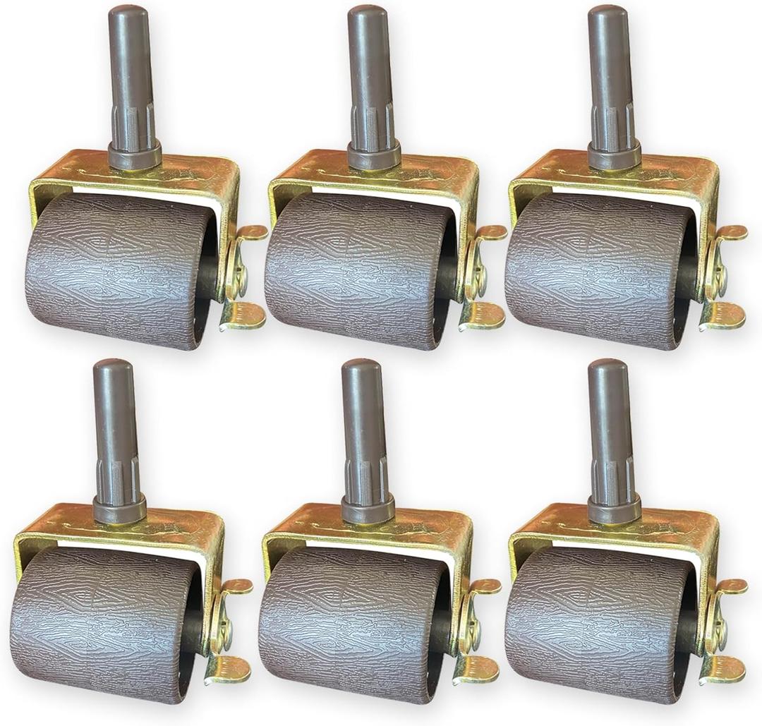 Heavy Duty Steel Stem Bed Frame Wheels Casters Rollers with Socket Sleeve Inserts, Set of 6 Locking (Dark Brown)