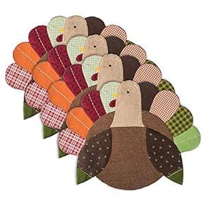 DII Fall Table Decorations, Thanksgiving, Placemat Set, 14x19, Embroidered Turkey, 4 Count