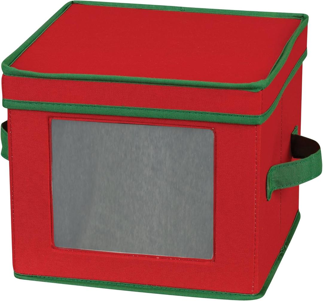 Household Essentials 534RED Holiday China Dinnerware Storage for Salad Plates or Bowls | Removable Lid | Red Canvas with Green Trim
