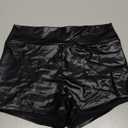 Women's Metallic Rave Booty Shorts Shiny High Waisted Bottoms for Dance Festival Size M Black