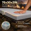 CYMULA Camping Cot Pad 2 Inch Memory Foam, Camping Pad for Folding Cot and Foldable Cot, Portable Roll Up Camp Gear for Car Camping Travel Tent, Non-Slip Waterproof Bottom, Removable Cover, Pad Only