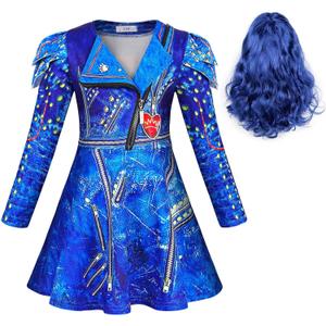MetCuento Princess Costume for Girls Birthday Party Supplies Outfits Kids Zipper Jacket Long Sleeve Dress with Wig size 7-8