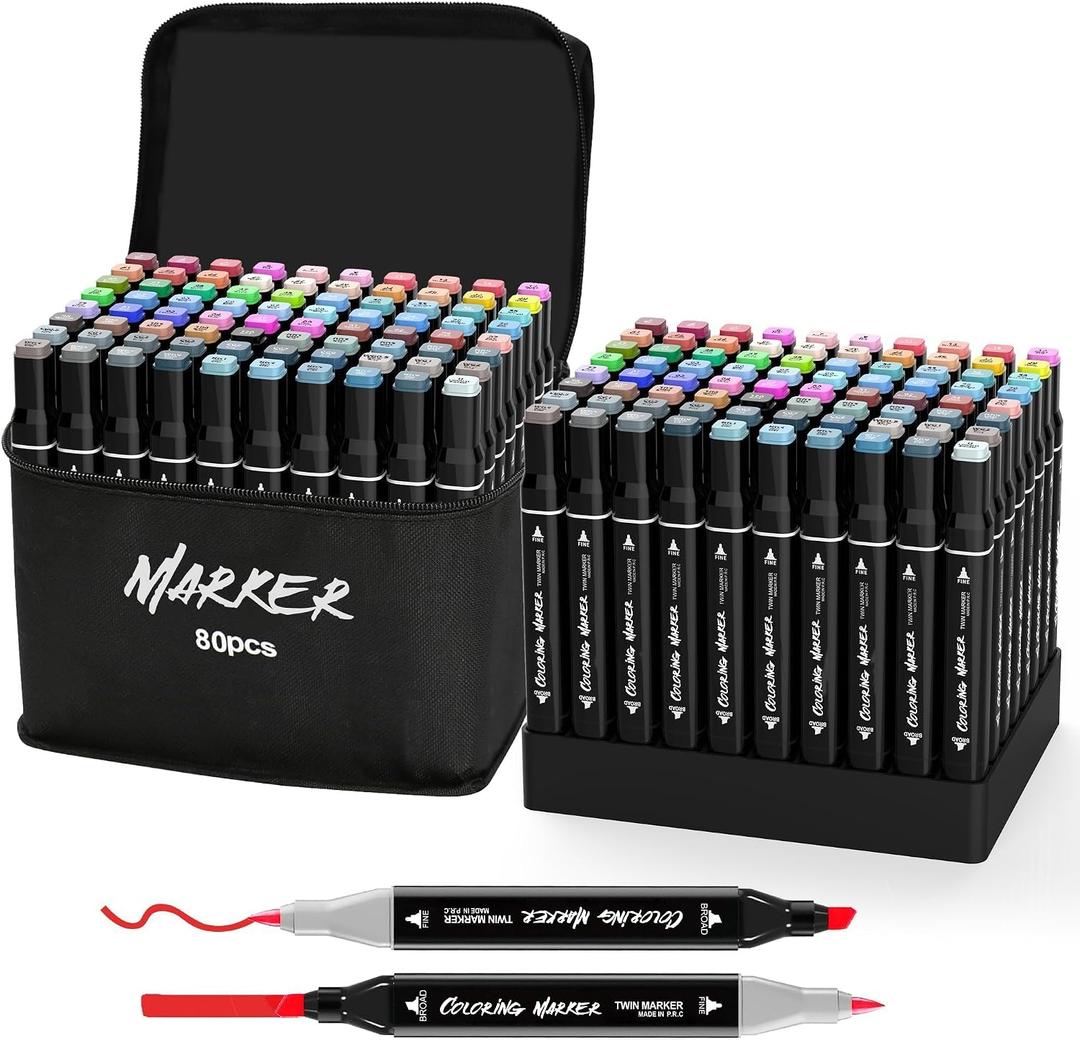 KJSHUANGTANG Alcohol Markers, Dual Tip Art Markers, Drawing Markers, Coloring Marker for Sketching Adult Coloring (80 Colors)