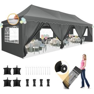 HOTEEL 10x30 Pop Up Canopy with 8 Sidewalls, UV 50+ and Waterproof Party Tent 1030, Thickened Frame, Large Space Easy Pop Up Canopy, Outdoor Canopy for Weddings, Beaches, Parties, Patio (Grey) (Gray)