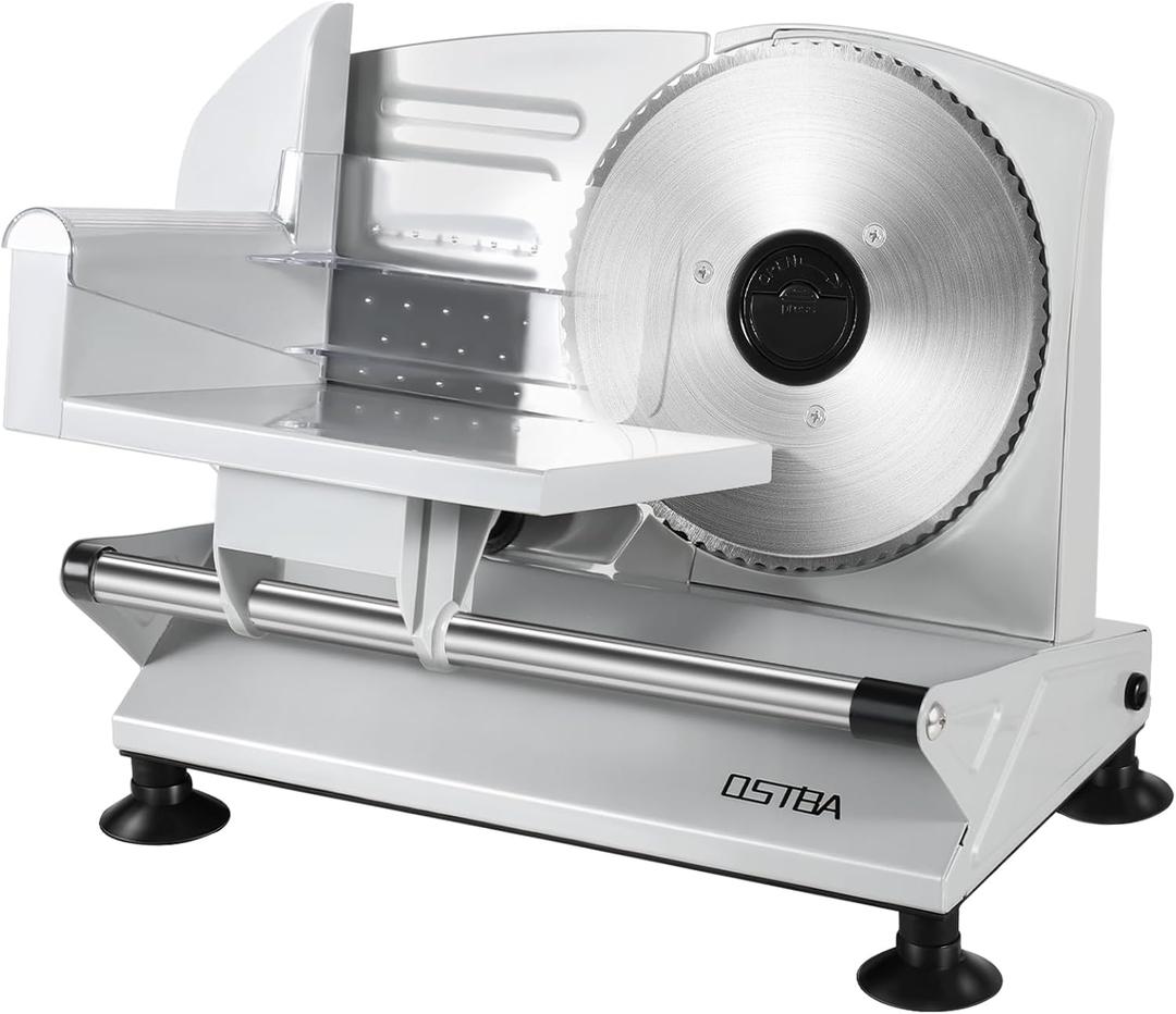 OSTBA Meat Slicer Machine for Home, Electric Deli Food Slicer with Removable 6.7 Stainless Steel Blades, 0-15mm Adjustable Thickness, Easy to Clean, 150W, Ideal for Cold Cuts, Cheese, Bread, Fruit