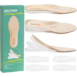 WUTAIN Full Length Gel Height Increase Insoles - Heavy Duty Silicone Shoe Lifts for Leg Length Discrepancy - Trim to Fit Shock Absorption Inserts - Non-Slip Replacement Soles, 1 Pair, Large