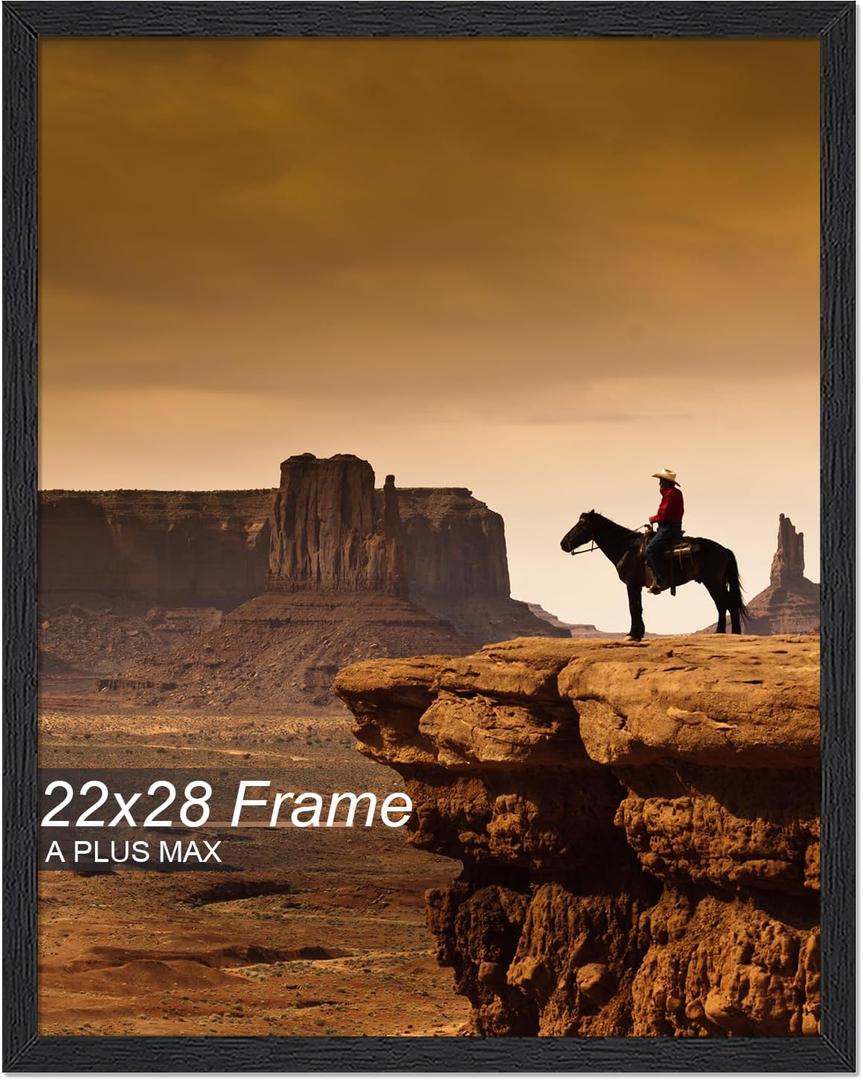 A PLUS MAX 22x28 Picture Frame Black Light Weight Wall Mount | 22 x 28 Inch Black Wood-grain Engineered Wood Material Frame for 22by28 Rectangular Photo Poster - 1 Pack/Black/22x28