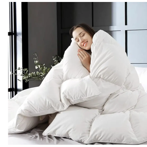 WhatsBedding White Queen Size Feather Down Fiber Comforter, Filled with Feather and Down Fiber, All Season Fluffy Ultra Soft 100% Cotton Duvet Insert, Luxury Hotel Bedding Style Comforter,90"x90"