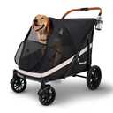 Dog Stroller for Large Dogs One-Click Folding 4 Wheel Foldable Dog Stroller for 2 Dogs with Storage Pocket Suitable for Pets Up to 80LBS (Black, Large)