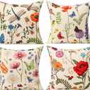 All Smiles Outdoor Patio Throw Pillow Covers 18x18 Set of 4 Spring Summer Garden Flowers Farmhouse Décor Outside Furniture Bench Chair Decorative Cushion Cases for Swing Deep Seat Bed Couch Sofa