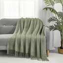 CREVENT Farmhouse Boho Knitted Throw Blanket for Couch Sofa Chair Bed Home Decoration, Soft Warm Cozy Light Weight for Spring Summer Fall (50''X60'' Sage Green)