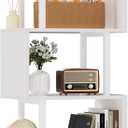 Furologee White Geometric Bookshelf 6 Tier S-Shaped Bookcase, Tall Modern Display Storage Shelf, Metal and Wood Decorative Freestanding Room Divider Shelves for Bedroom, Living Room, Office